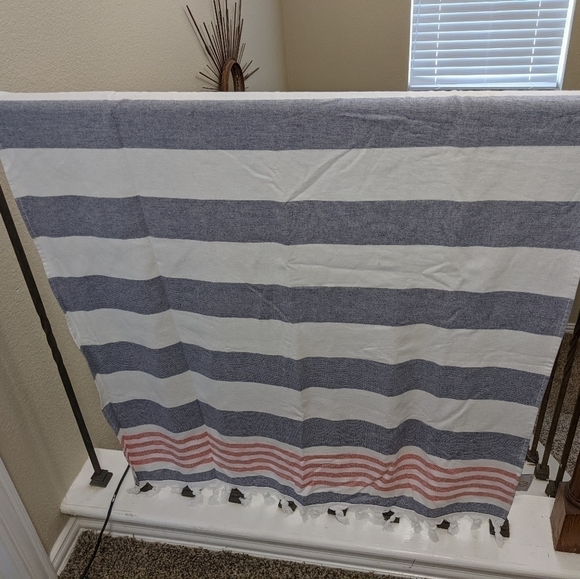 Egyptian Cotton Beach Outdoor Picnic Blanket Tassel Wrap in Red White Blue NWOT - Picture 5 of 6